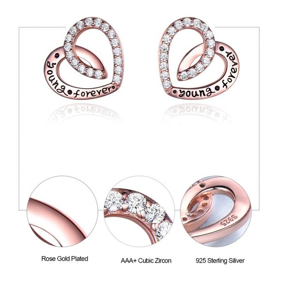 Forever Young Rose gold over Silver HEART Earrings - Picture 4 of 4
